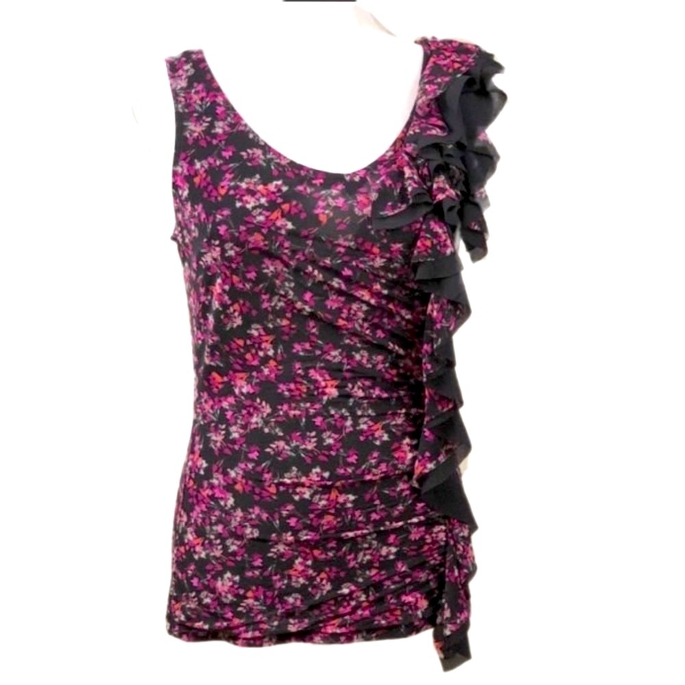 ELLE Coquette Ruffle Romantic Girly Y2k Floral Sleeveless Barbiecore Twee Top XS